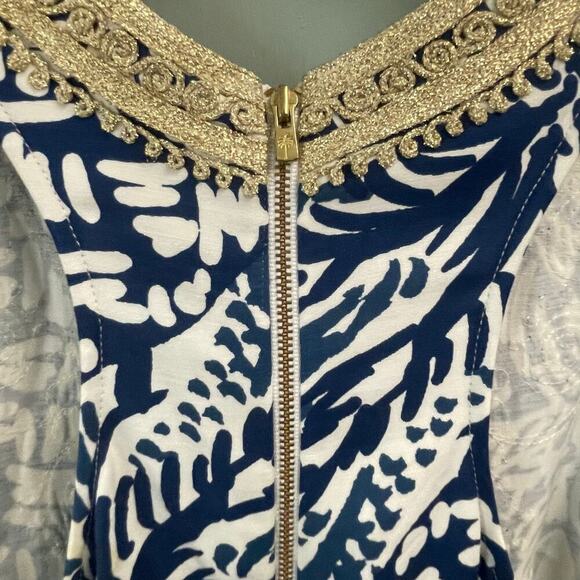 Lilly Pulitzer Carlotta Dress, Size 0 Indigo Home Slice Stretch Gold Casual - Picture 9 of 9